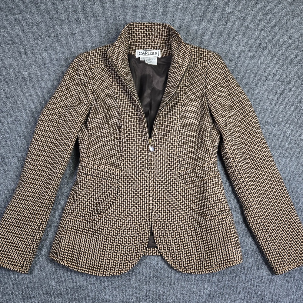 Carlisle Womens Size 2 Wool Cashmere Blazer Pants Suit Brown Black Tweed Vintage